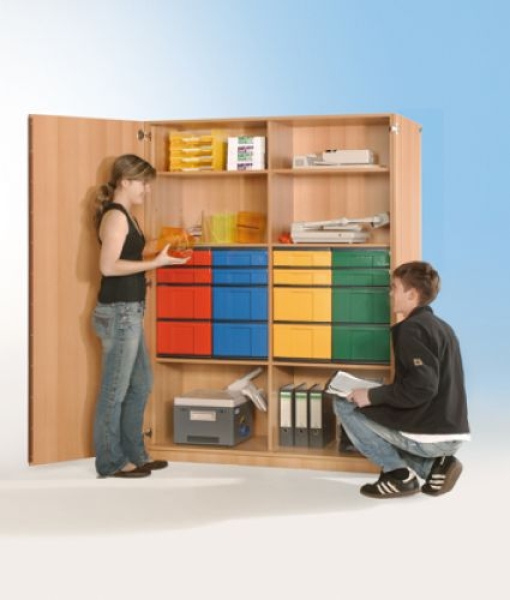 Hochschrank,8 hohe & 8 flache Schübe, bunt, mit Mittelwand